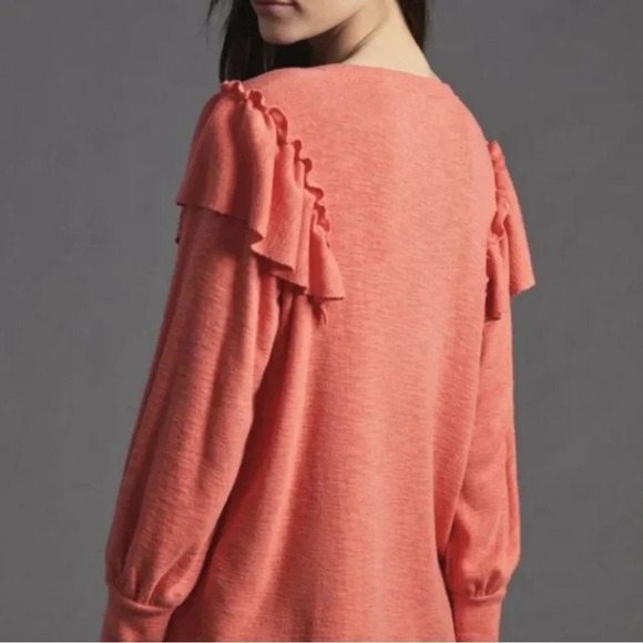 PILCRO Urban Outfitters Coral‎ Orange Ruffle Side Hi-Low Sweater Size Medium - Picture 2 of 10
